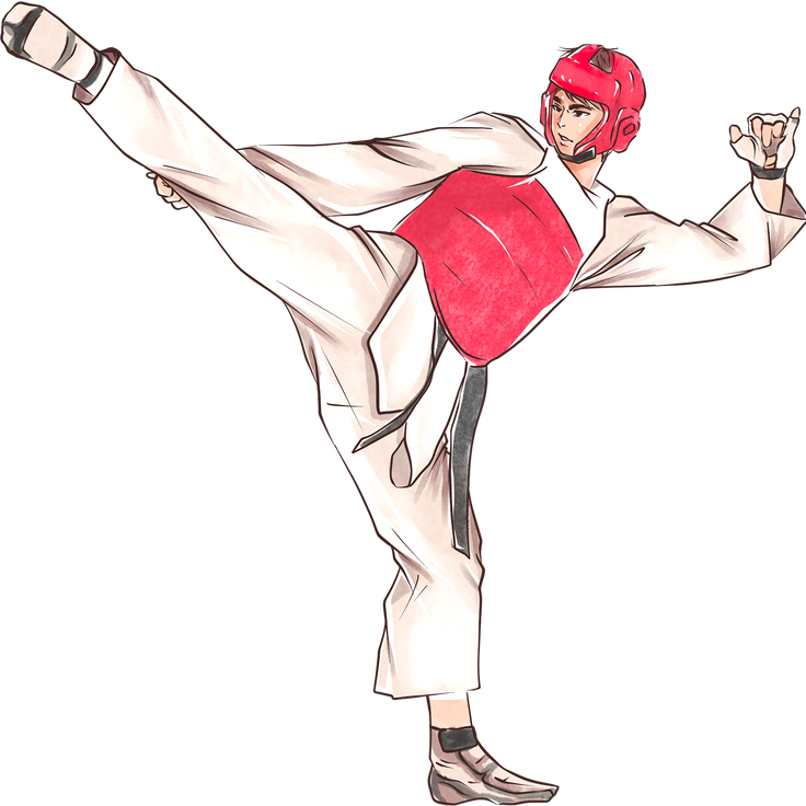 Manhwa-Inspired Taekwondo Man Roundhouse Kick in Armor