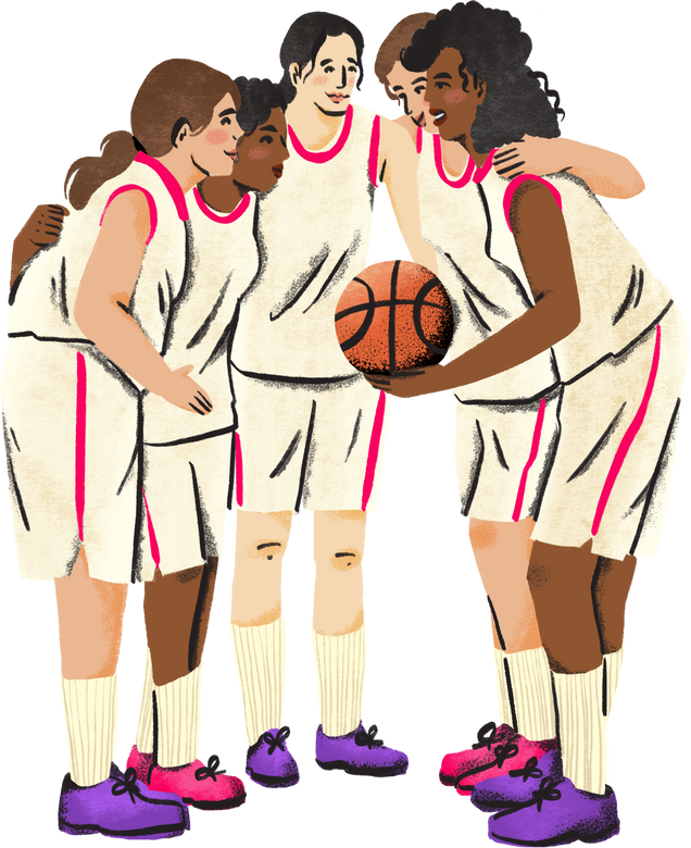 Textured Semi-Realistic Women Basketball Team Huddle