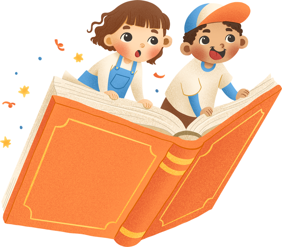 Kids Flying on a Book Illustration